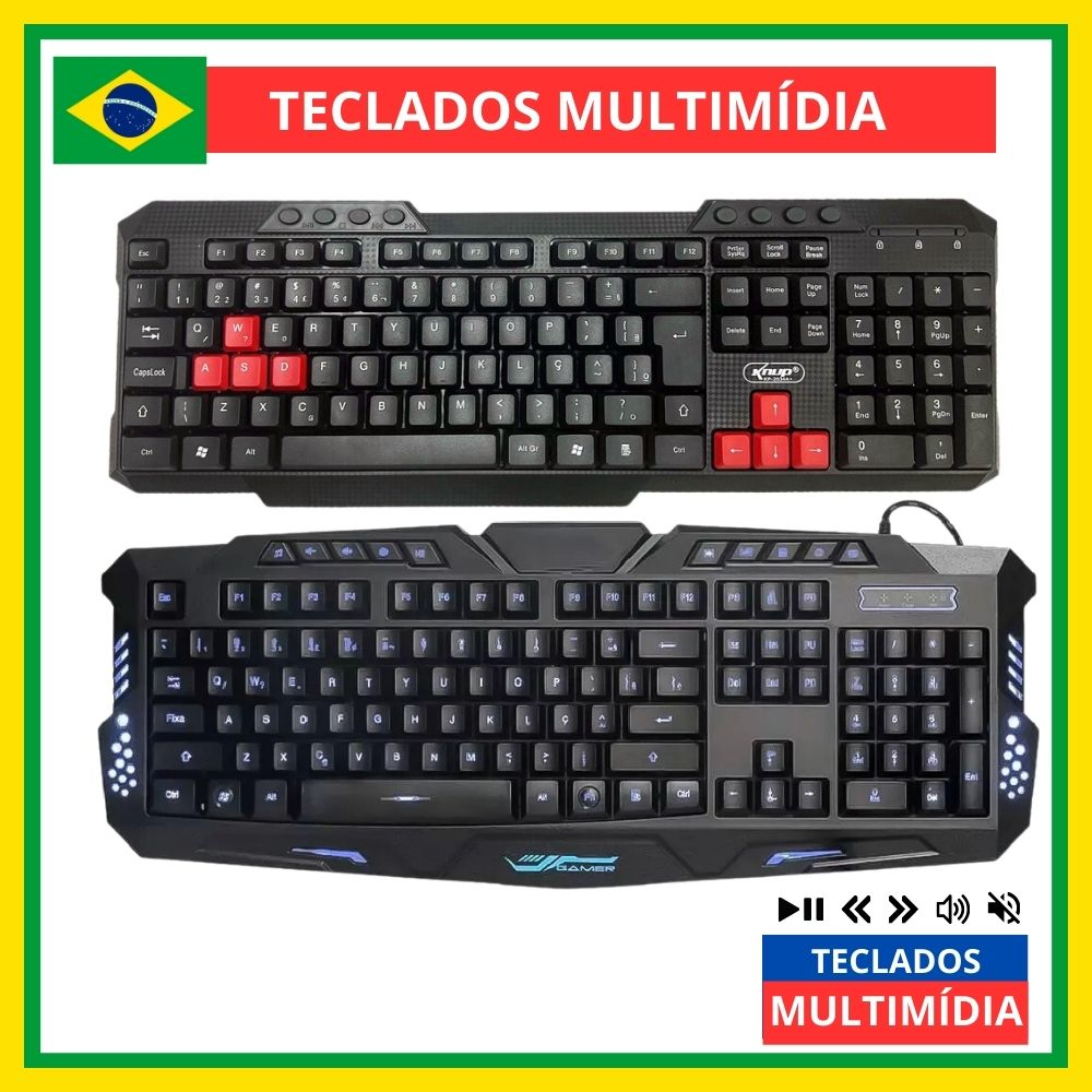 Teclados Gamer Multimidia Computador Usb Abnt2 Led Preto Shopee Brasil 3726