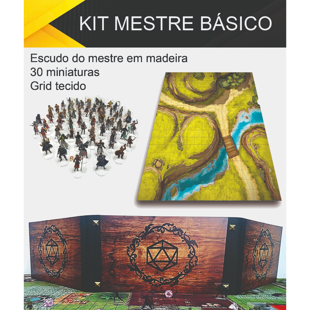 Kit RPG 30 Miniaturas + Escudo madeira + Grid