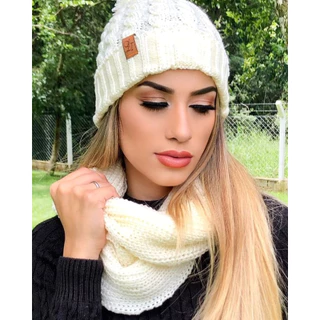 Kit C/ Touca E Gola De Lã Feminina Inverno Gorro Cachecol
