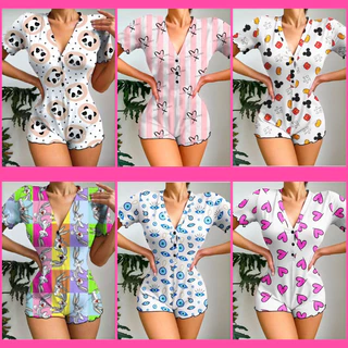 Pijamas baby doll macaquinhos olho grego coração urso personagens