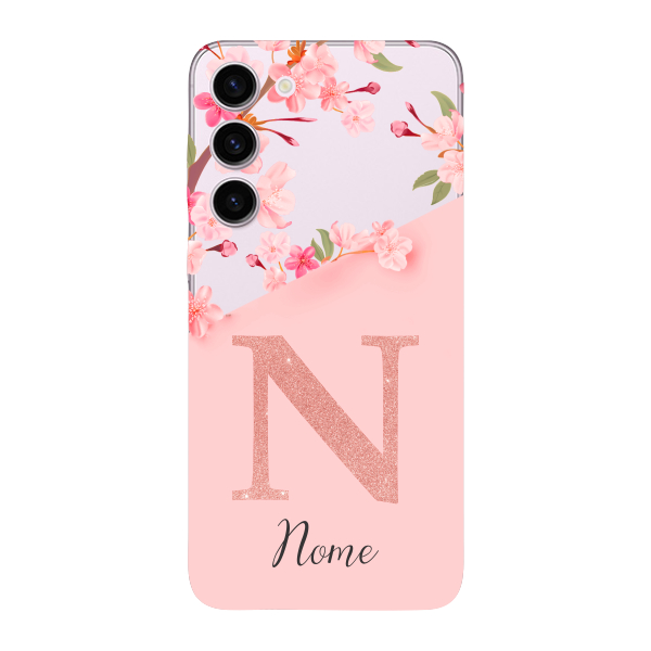 Capinha para Samsung S23 Anti Impacto Personalizada - Delicate Flowers Rosa com nome e inicial