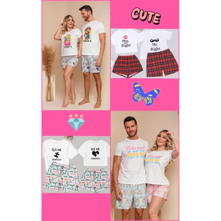 kit casal pijama babydoll carnaval frases pipoca coelho pizza coração amor personalizados