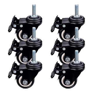 Rodinhas Kit 6 Rodizios Para Moveis Pesados Roda 50mm Com Freio e Trava Tipo Parafuso Suporta 840KG