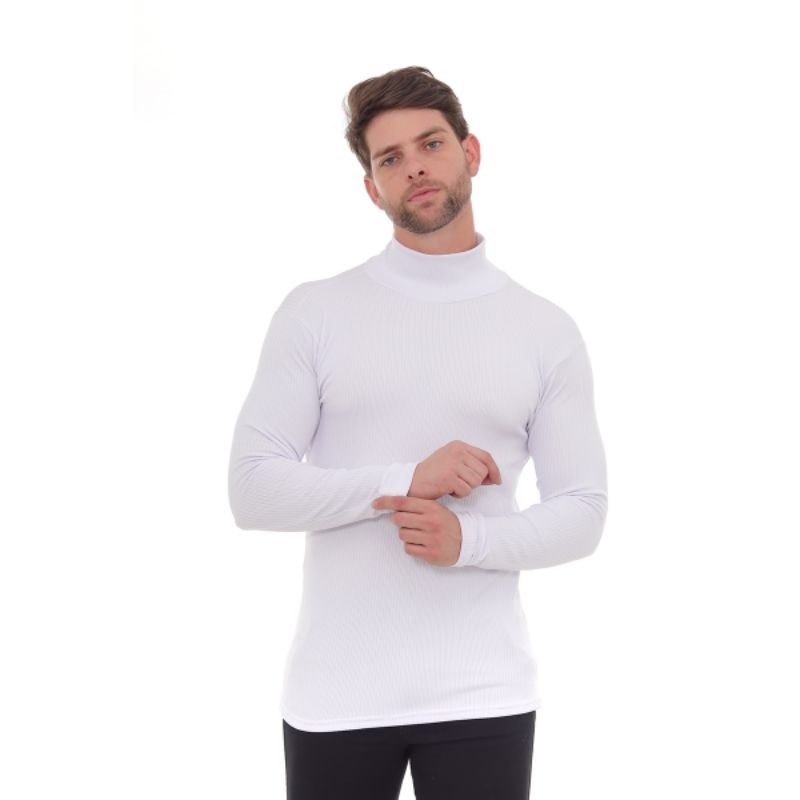 Cacharrel Masculino Camiseta Manga Longa Gola Alta Canelado