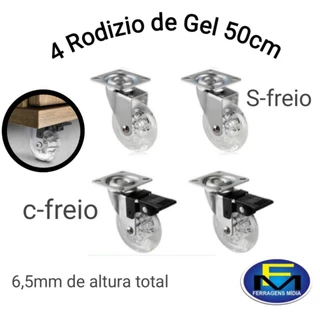 Kit 4 Rodinhas de Gel Para Móveis Rodizio anti derrapante 50cm 2 com freio 2 sem freio altura total 6,5cm Roldana de Móveis