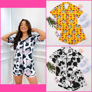 pijama americano roupa de dormir babydoll cuscuz vaquinha magia coração oncinha rosa