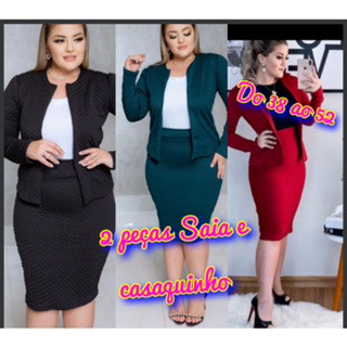 CONJUNTO SOCIAL PLUS SIZE MODA EVANGÉLICA 2 PEÇAS CASAQUINHO E SAIA TUBINHO