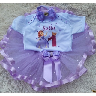 Kit Vestido infantil tema Princesa Sofia + Laço para Cabelo - Lilás