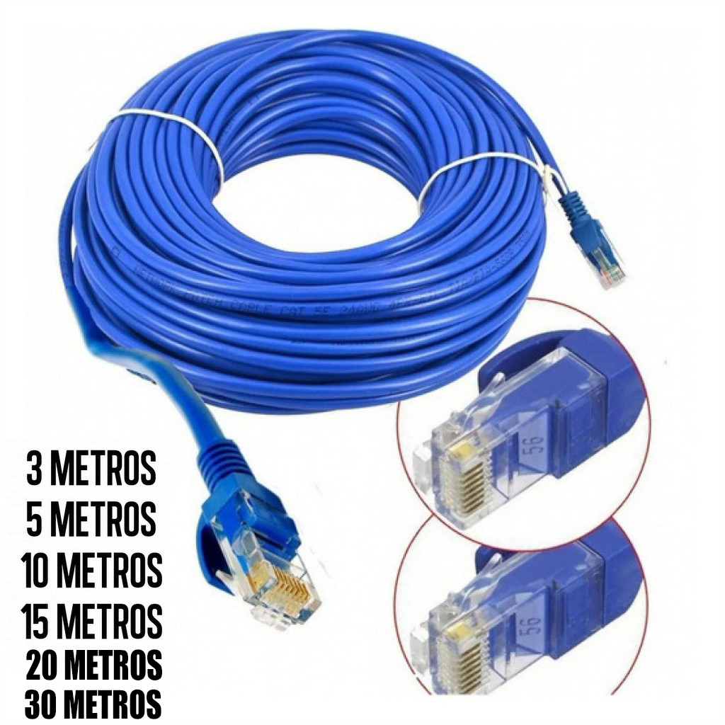 Cabo Rede Rj45 3m, 5m, 10m, 15m, 20m, 30m Metros Patch Cord Cat5e Net Lan Crimpado