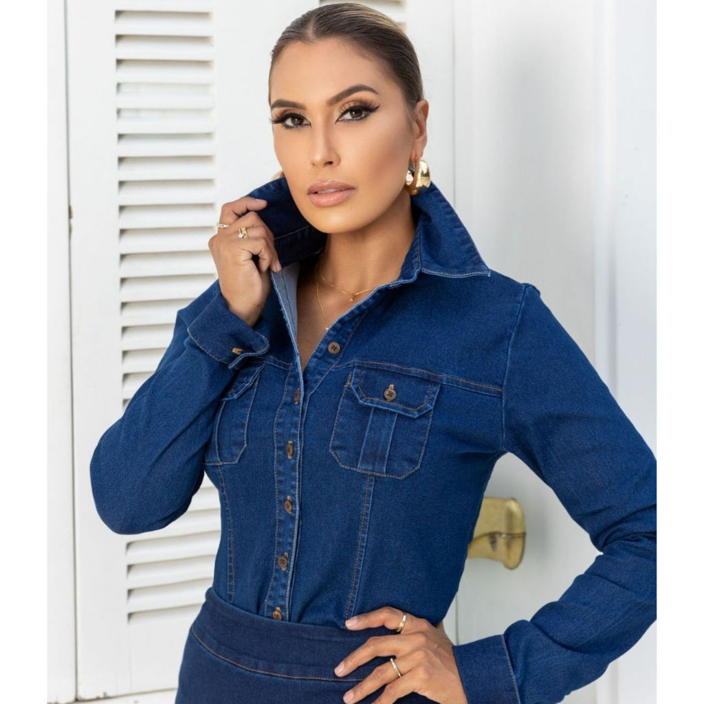 Camisa jeans hot sale acinturada