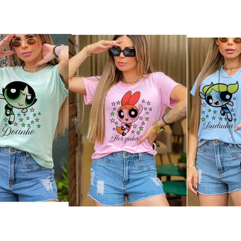 Camiseta Feminina Meninas Super Poderosas Docinho Chemical Baby Look