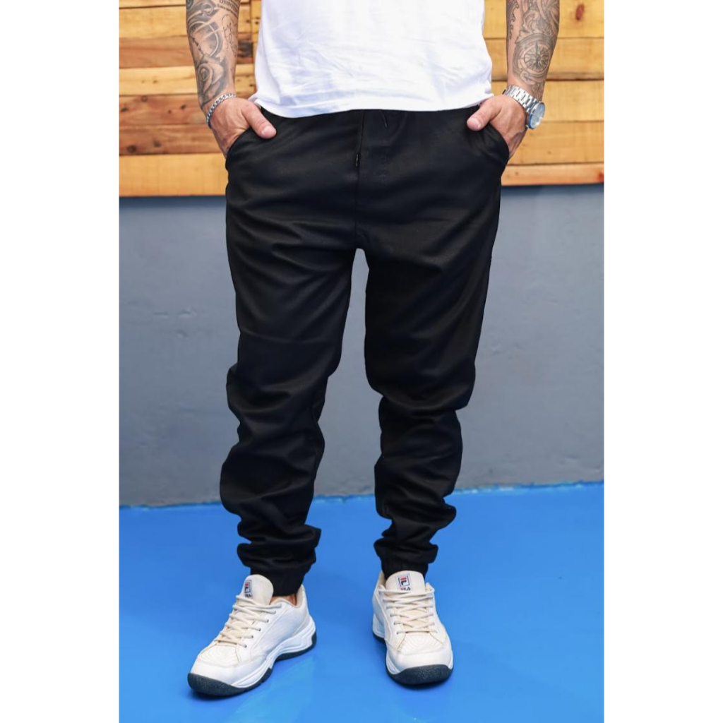 Calça Jogger Masculina Sarja Jeans com Elastano