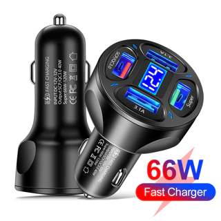 Carregador de Carro Super Rápido 66W Qc 3.0 4 Porta Usb Tipo C Turbo Adaptador Isqueiro Tomada Usb Veicular Carregamento Iphone Samsung