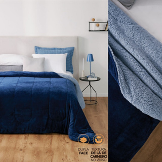 Coberdrom Cobertor Casal Queen Dupla Face Pele De Carneiro Sherpa 460g/m² Promoção
