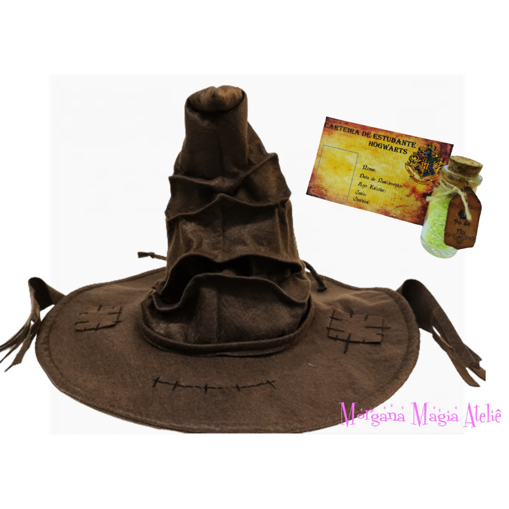 Chapéu Seletor Harry Potter + Poção Pó de Flú com Cartão ID aluno