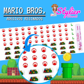 Cartela de Adesivos Resinados Mario e Luigi