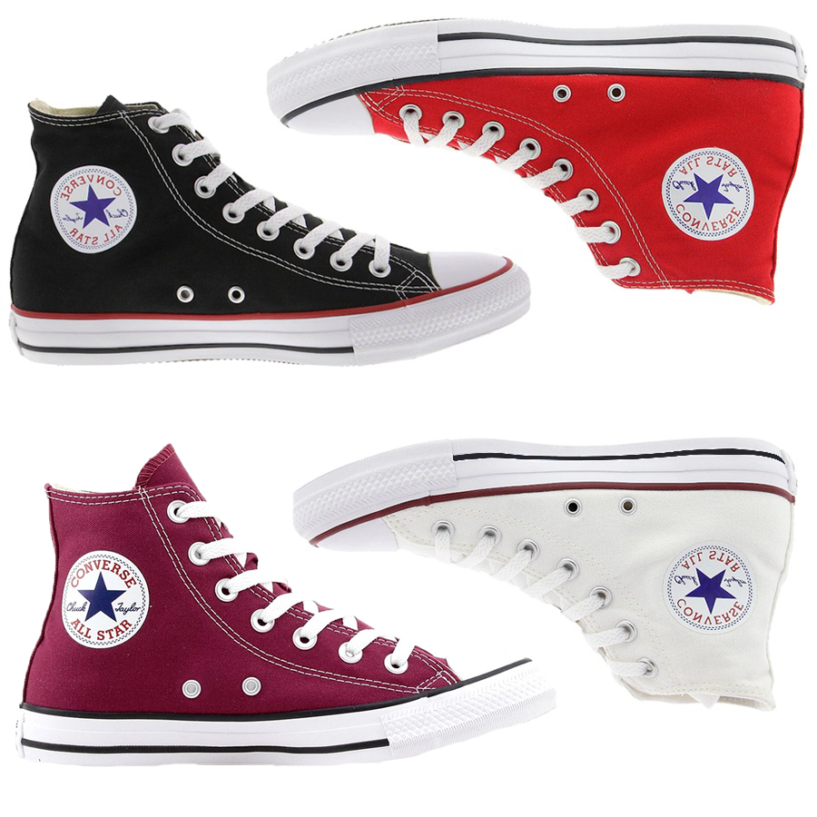 Tênis bota Converse All Star Casual Masculino feminino preto vermelho branco e bordo