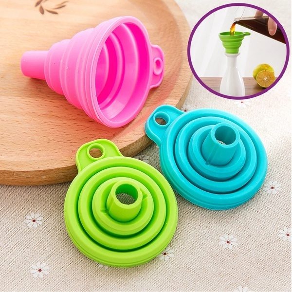 Funil de Cozinha Longo/Dobrável/Retrátil de Silicone Alimentar/Criativo para Alimentos