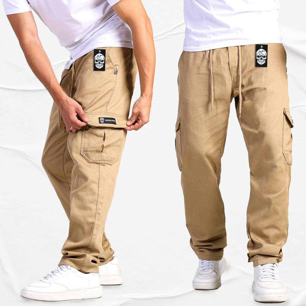 Calça Cargo Masculina Jogger Sem Punho Elástico Skatista Bolso Premium