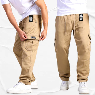 Calça Cargo Masculina Jogger Sem Punho Elástico Skatista Bolso Premium