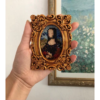 quadro bordado Mona Lisa vintage ponto cruz