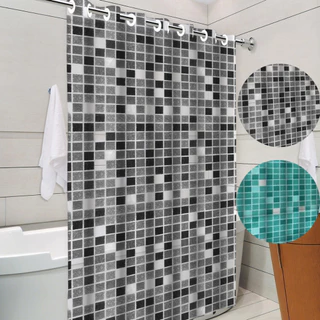 Cortina de Banheiro Box com ilhós Impermeável Antimofo Ladrilhos PVC