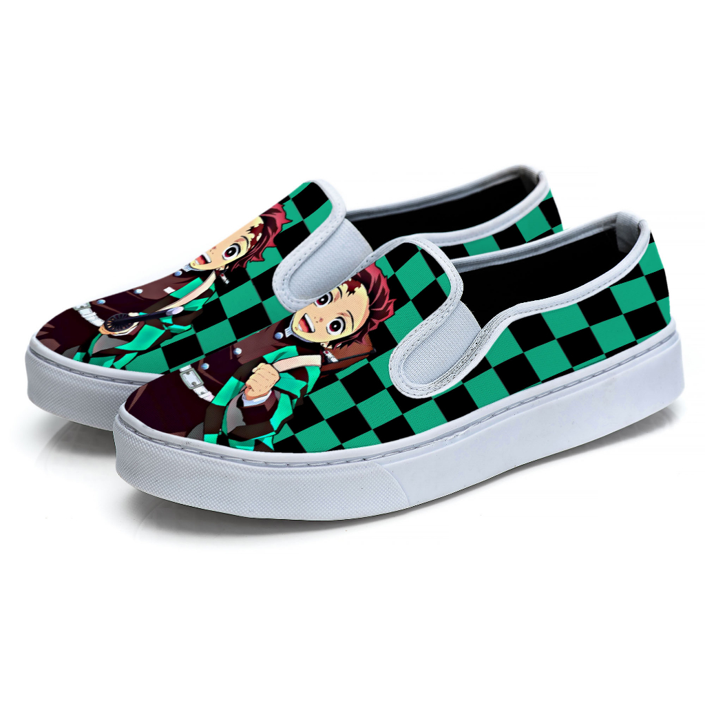 Tênis Slip On Feminino Anime Demon Slayer Tanjiro Desenho Pronta Entrega |  Shopee Brasil