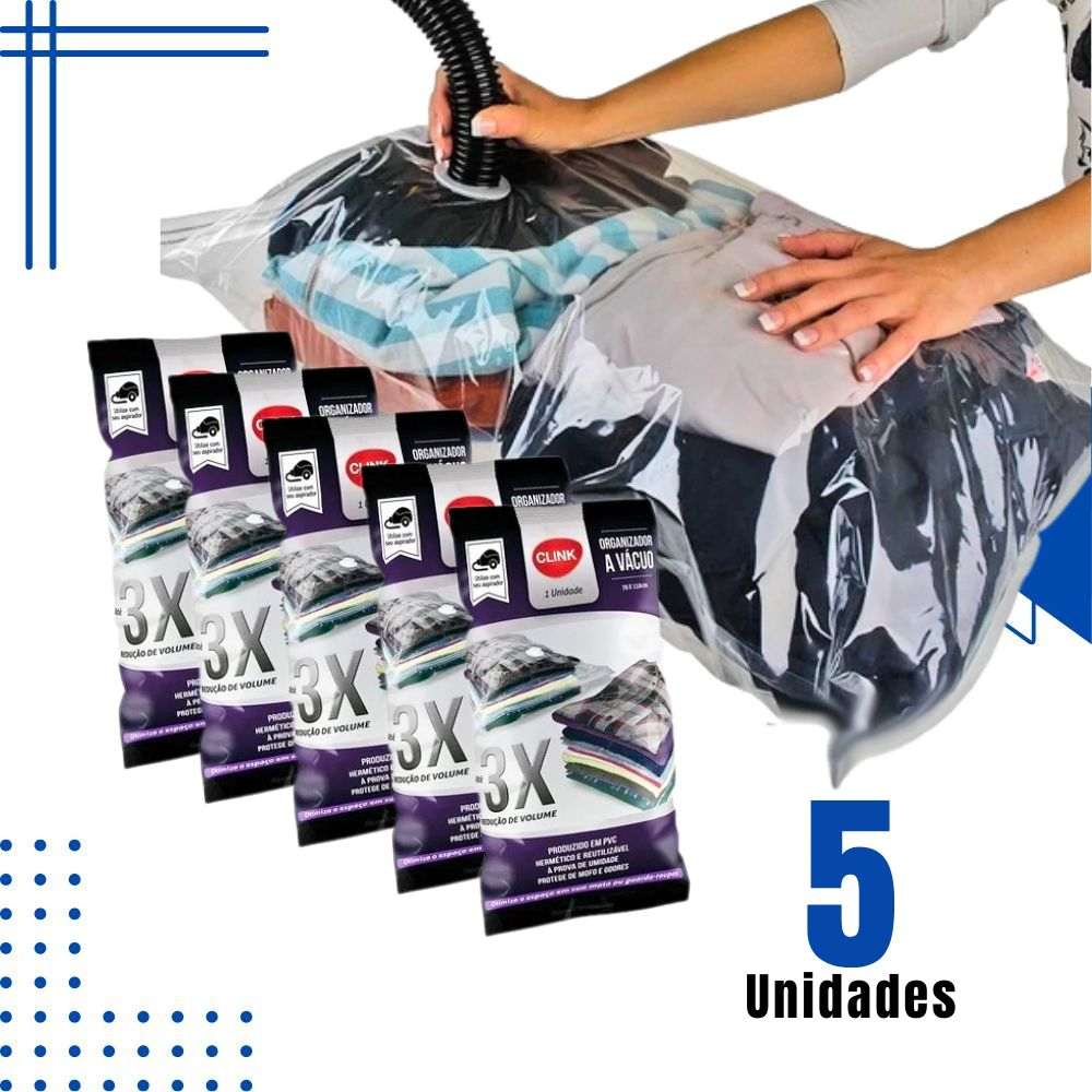 Kit 5 Sacos a Vácuo 50x60cm Clink Organizador para Roupas Mala Cobertor ...