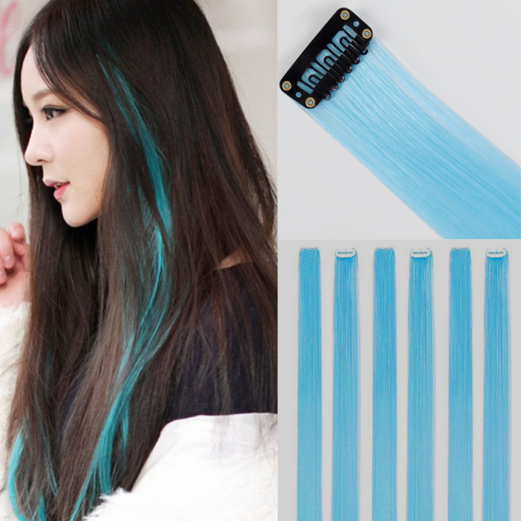 Kit 10 Mechas azul Cabelo Luzes Coloridas Aplique | Shopee Brasil