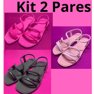 Kit 2 Pares Papete Feminina Sandália Rasteirinha Solar Feminina Confortável Leve e Macia