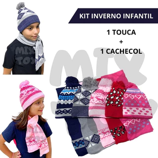 Kit Inverno Infantil Com Touca e Cachecol Lã Menino e Menina 0230