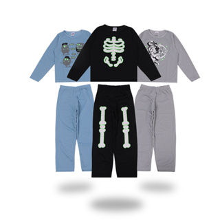 Kit Com 3 Pijamas Infantil Juvenil Menino Pijamas Masculinos 100% Poliéster BRILHA NO ESCURO