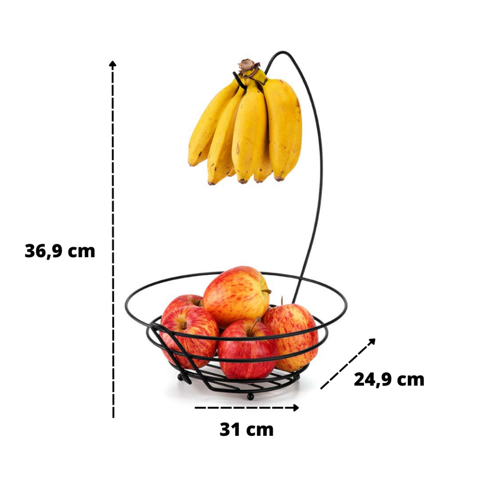 Fruteira Aramada Redonda Com Suporte Para Banana Arthi Black