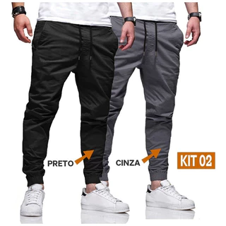 KIT 2 CALÇAS JOGGER SARJA PRETA/CINZA ENVIO JÁ