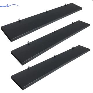 3 Prateleiras 60x10 Com Suporte Mdf Preto Organização Para Cozinha Banheiro Quarto Dormitorio Sala Lavabo Area Gourmet Escritorio Casa Lavanderia Kit Jogo Parede Decorativa Tabua 60cm Madeira Invisível Flutuante 60 Cm x 10 Cm Preta