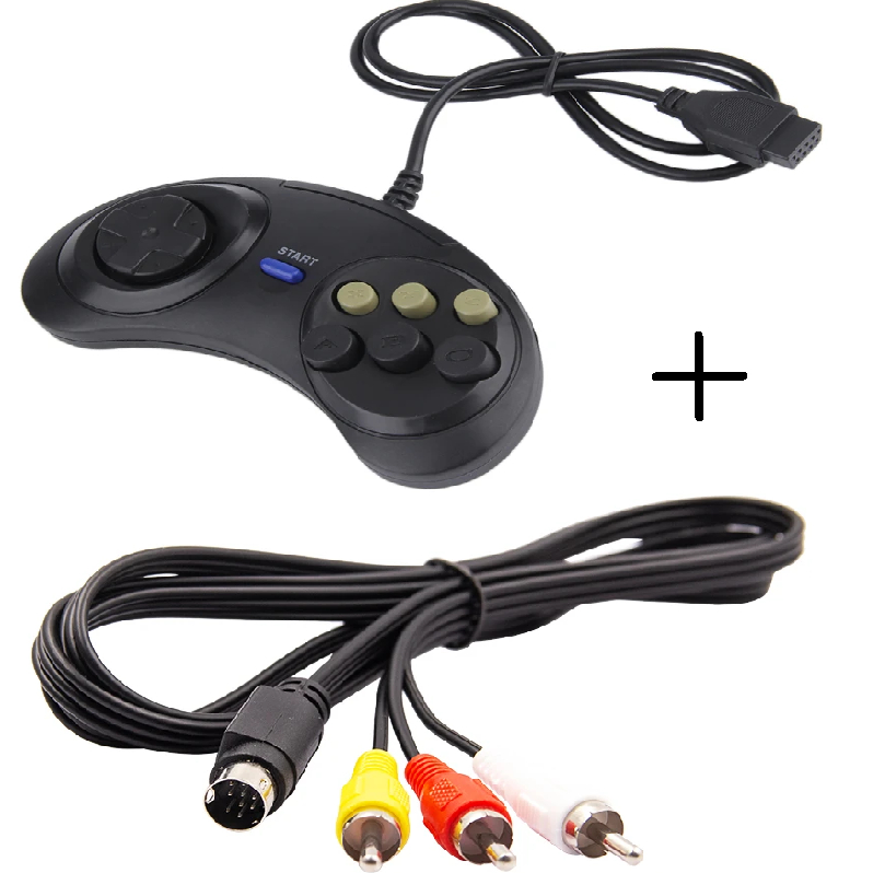 Controle Para Mega Drive 2/3/genesis + Cabo Av 9 Pinos.