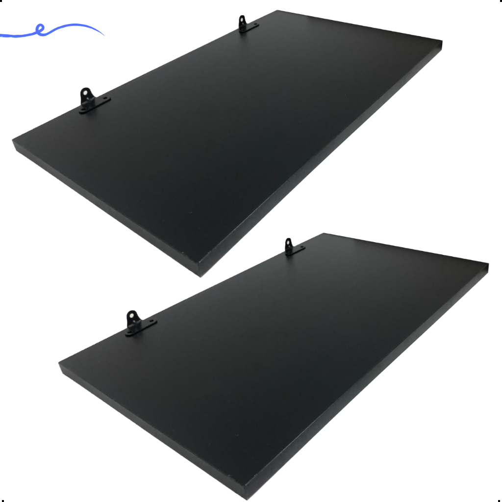 2 Prateleira 50x30 Com Suporte Mdf Preto Organização Para Cozinha Banheiro Quarto Dormitorio Sala Lavabo Area Gourmet Escritorio Casa Lavanderia Kit Jogo Parede Decorativa Tampo Tabua 50cm Madeira Flutuante 50 Cm x 30 Cm Preta