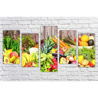 Quadros Decorativo Mosaico 5 peças Sala Quarto Mdf Alta Resolução Full HD Gourmet Frutas