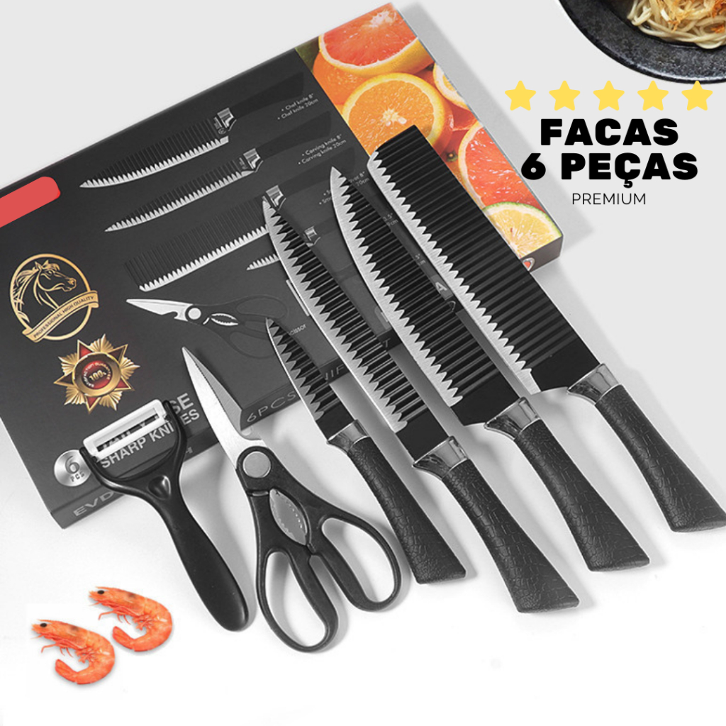 Jogo de Facas Premium de Cozinha Cozinha Inox Antiaderente 7 peças faca utensílio de cozinha