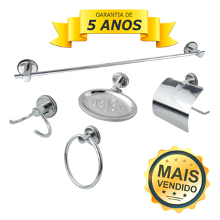 Kit Acessórios Para Banheiro de Metal Aço Inox 5 Peças Stander Cd. 4080