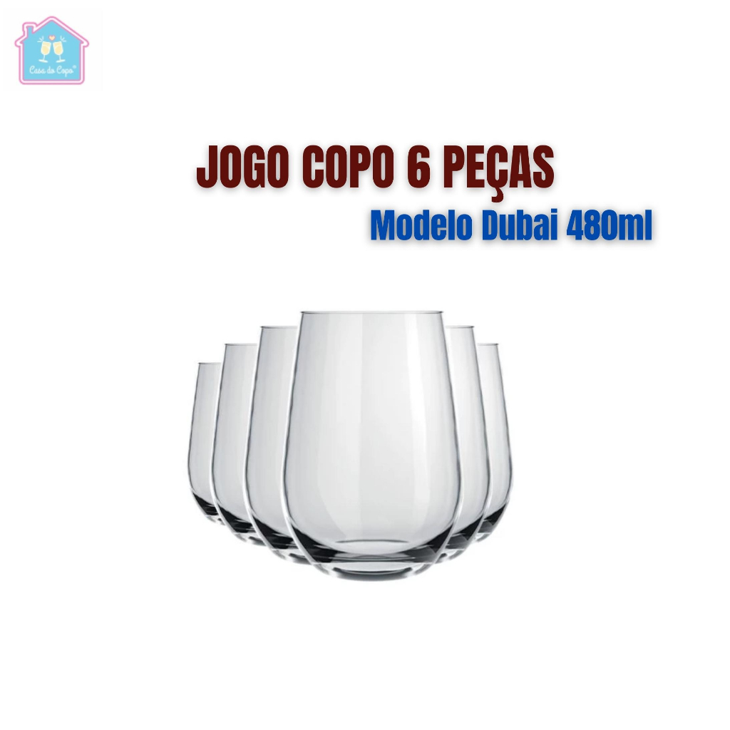 Jogo 6 Copos Vidro Modelo Dubai 480ml