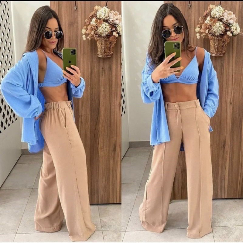 Calça Feminina Pantalona Tecido Duna