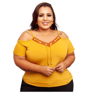 Blusa Feminina Manga Curta Vazada Plus Size Viscolycra Cores Lisas GG 44 48 Modelo 001
