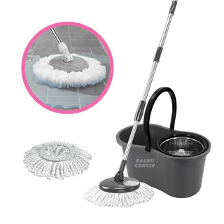 Balde Spin Mop Giratório Cesto Inox Esfregão 9 Litros 360 Refil Extra