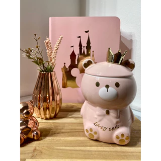 Açucareiro Fofo Ursinho Rosa Marrom | Urso Decorativo Cozinha | Casa Cozinha e Decoração | Pote de Ceramica c/ Colher