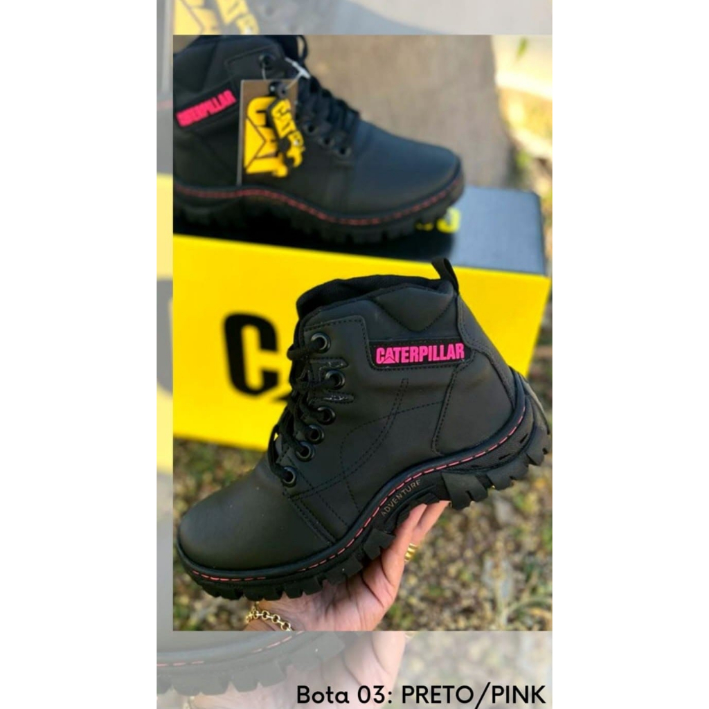 Bota Caterpillar feminina preto detalhe pink lançamento 2023 - envio  imediato super promoção GARANTA JA - Escorrega o Preço