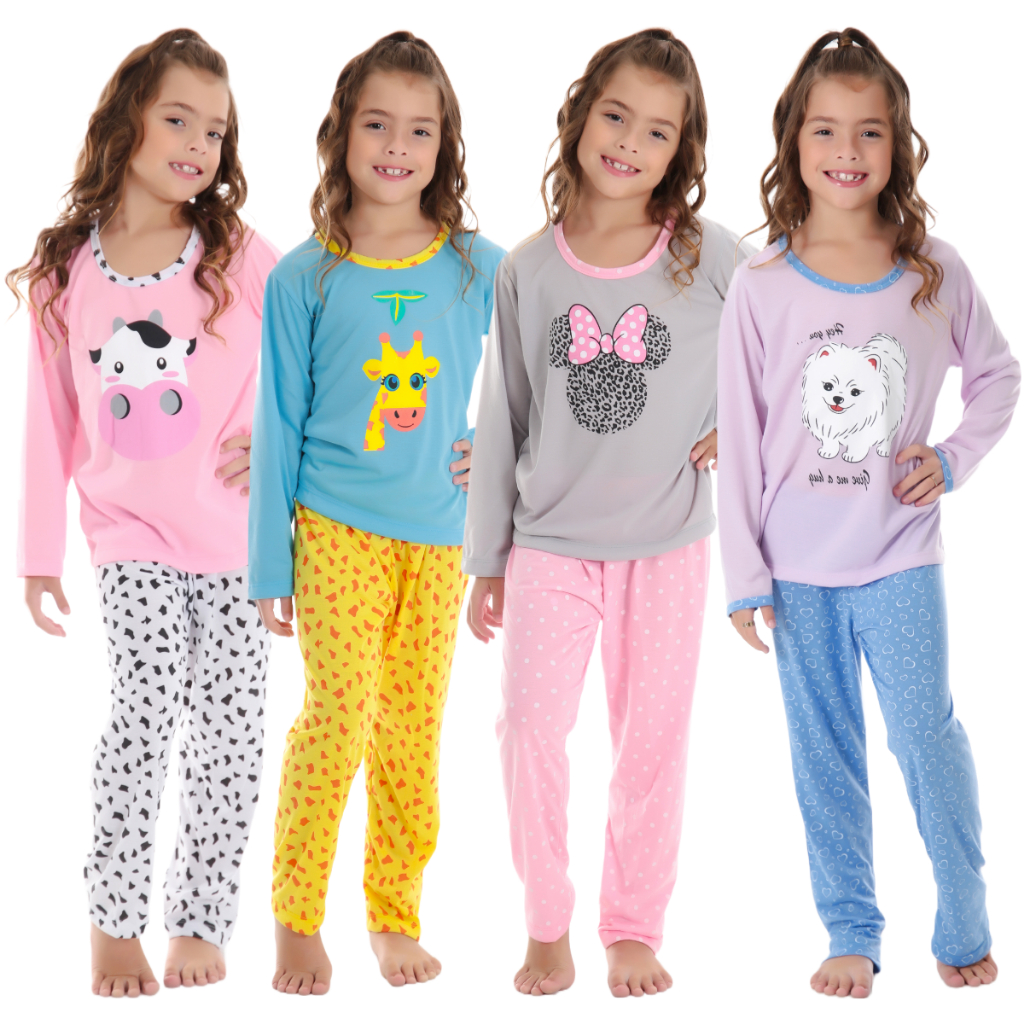 Pijama Infantil Feminino Estampado Longo de Frio Roupa de Dormir Menina ...