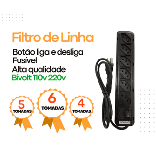 Régua de Tomadas Bivolt com Fusível Proteção e Conveniência em um só Produto Filtro De Linha Extensão Régua De Tomadas 6, 5, 4 e 3 Tomadas 10 Amperes Bivolt Com Fusível