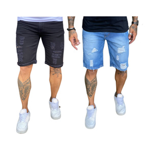 Kit 2 Bermudas Jeans Masculino Destroyed Rasgada Premium Top