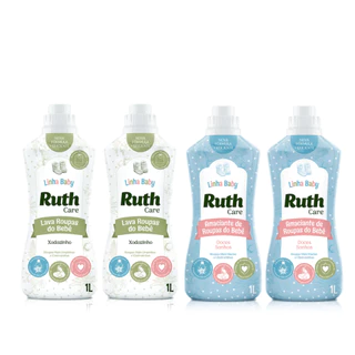 Kit com 2L de Lava Roupas Líquido Ruth Care Baby Xodozinho + 2L Amaciante Diluído Baby Care Doces Sonhos Ruth